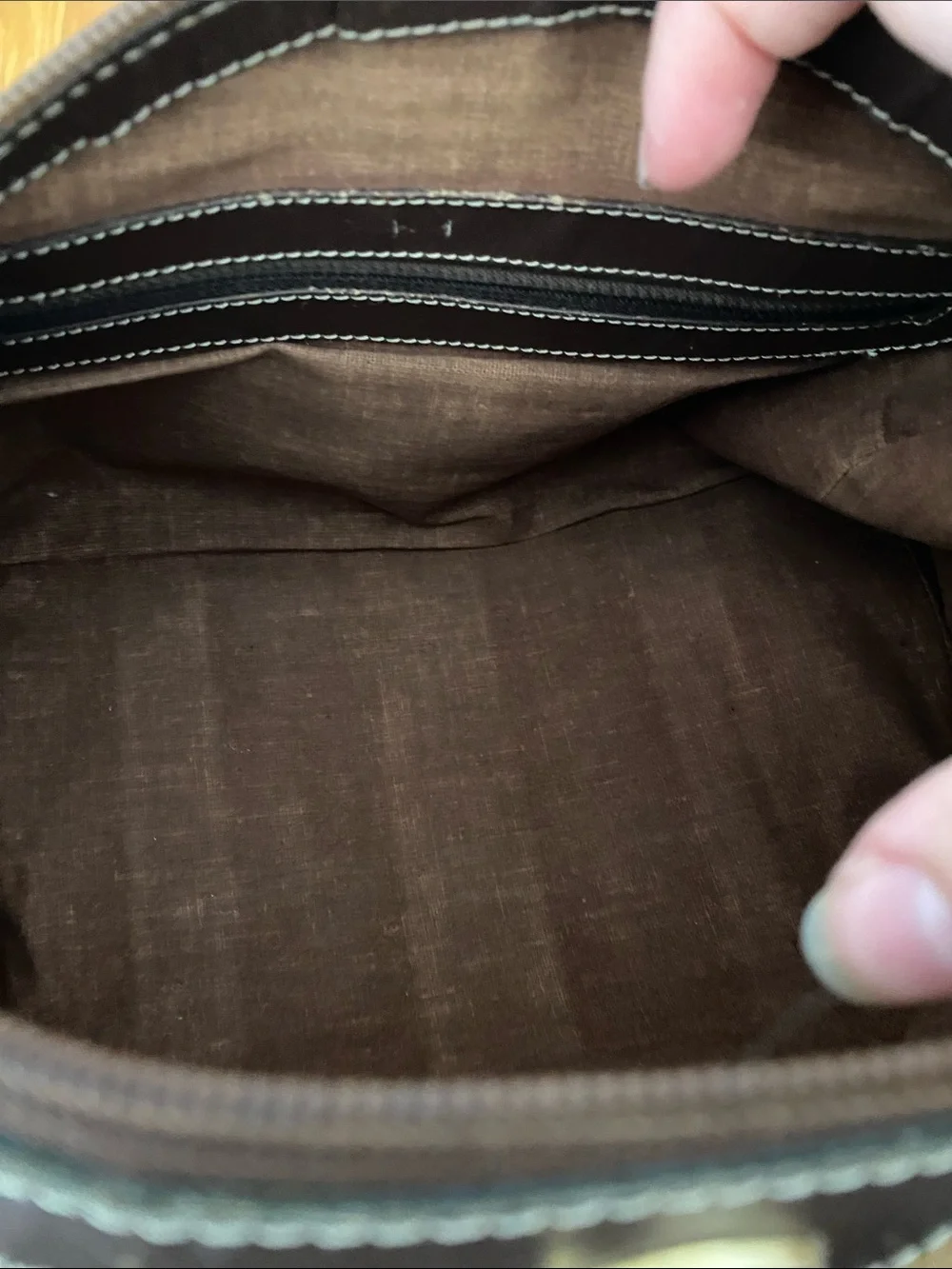 Brown Canvas Satchel with Green and Red Web Stripe
